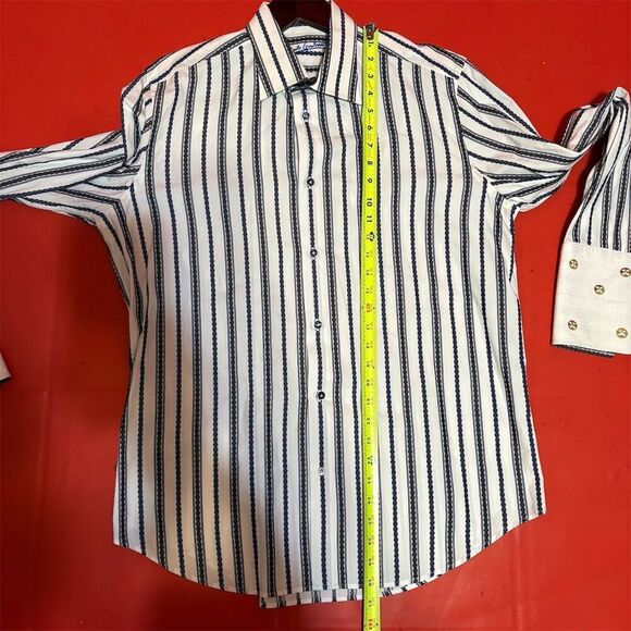 Robert Graham Men's Blue Striped Long Sleeve‎ Shirt 16.5 Size Large - Picture 4 of 7